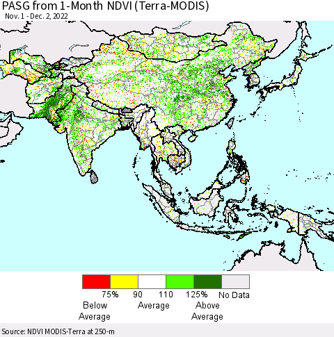 Asia PASG from 1-Month NDVI (Terra-MODIS) Thematic Map For 11/25/2022 - 12/2/2022