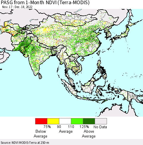 Asia PASG from 1-Month NDVI (Terra-MODIS) Thematic Map For 12/11/2022 - 12/18/2022