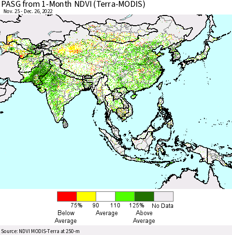 Asia PASG from 1-Month NDVI (Terra-MODIS) Thematic Map For 12/19/2022 - 12/26/2022
