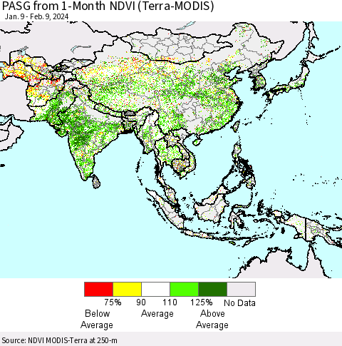 Asia PASG from 1-Month NDVI (Terra-MODIS) Thematic Map For 2/2/2024 - 2/9/2024