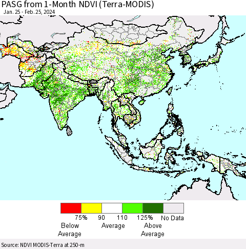 Asia PASG from 1-Month NDVI (Terra-MODIS) Thematic Map For 2/18/2024 - 2/25/2024