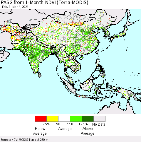 Asia PASG from 1-Month NDVI (Terra-MODIS) Thematic Map For 2/26/2024 - 3/4/2024