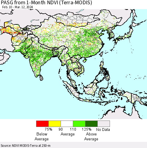 Asia PASG from 1-Month NDVI (Terra-MODIS) Thematic Map For 3/5/2024 - 3/12/2024