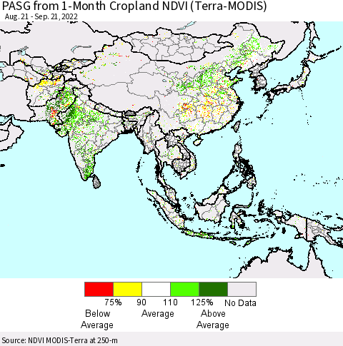 Asia PASG from 1-Month Cropland NDVI (Terra-MODIS) Thematic Map For 9/14/2022 - 9/21/2022