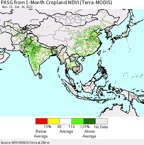 Asia PASG from 1-Month Cropland NDVI (Terra-MODIS) Thematic Map For 12/19/2022 - 12/26/2022