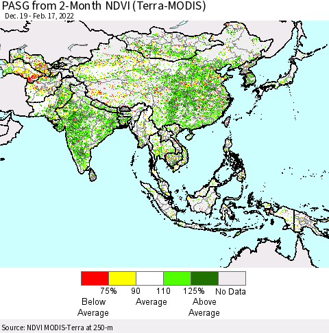 Asia PASG from 2-Month NDVI (Terra-MODIS) Thematic Map For 2/10/2022 - 2/17/2022