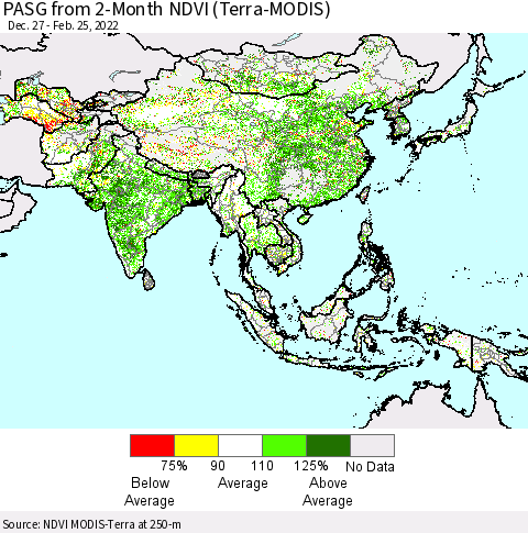 Asia PASG from 2-Month NDVI (Terra-MODIS) Thematic Map For 2/18/2022 - 2/25/2022