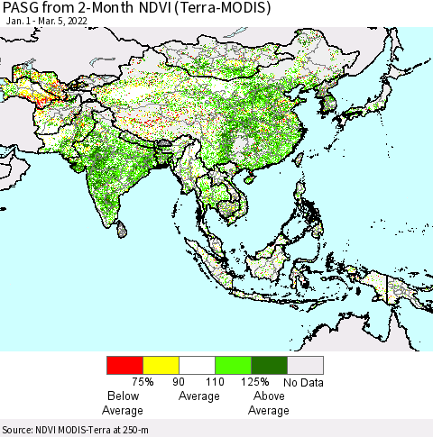 Asia PASG from 2-Month NDVI (Terra-MODIS) Thematic Map For 2/26/2022 - 3/5/2022