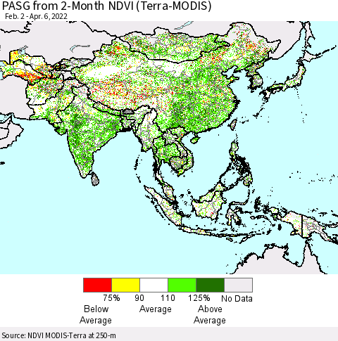 Asia PASG from 2-Month NDVI (Terra-MODIS) Thematic Map For 3/30/2022 - 4/6/2022