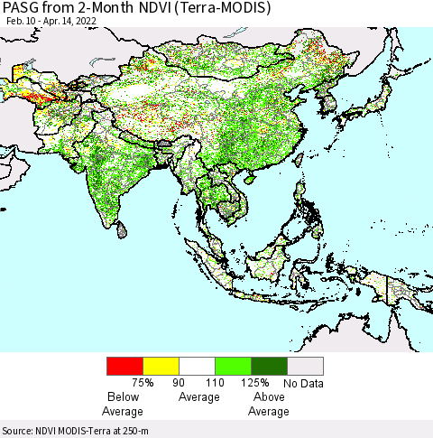 Asia PASG from 2-Month NDVI (Terra-MODIS) Thematic Map For 4/7/2022 - 4/14/2022