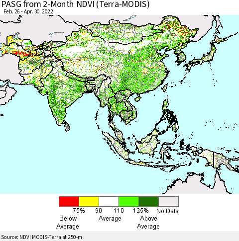Asia PASG from 2-Month NDVI (Terra-MODIS) Thematic Map For 4/23/2022 - 4/30/2022