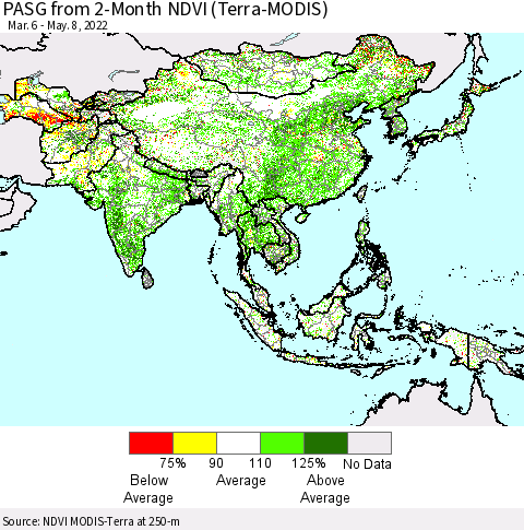 Asia PASG from 2-Month NDVI (Terra-MODIS) Thematic Map For 5/1/2022 - 5/8/2022