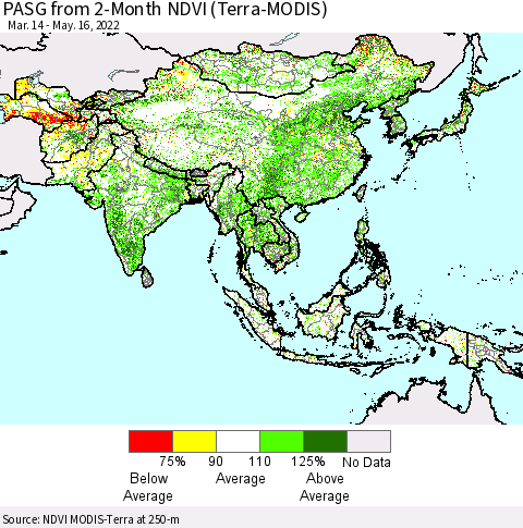 Asia PASG from 2-Month NDVI (Terra-MODIS) Thematic Map For 5/9/2022 - 5/16/2022