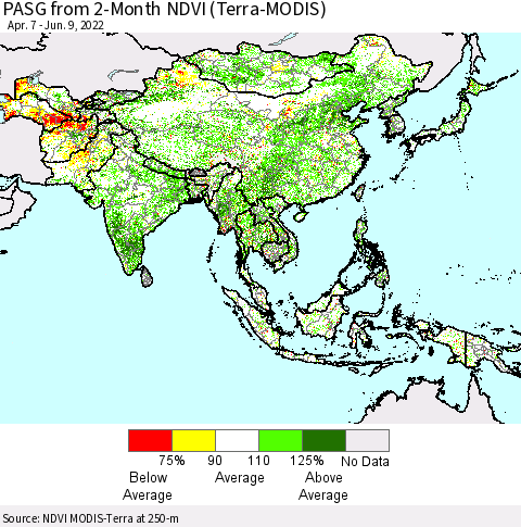 Asia PASG from 2-Month NDVI (Terra-MODIS) Thematic Map For 6/2/2022 - 6/9/2022
