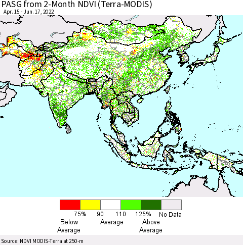 Asia PASG from 2-Month NDVI (Terra-MODIS) Thematic Map For 6/10/2022 - 6/17/2022