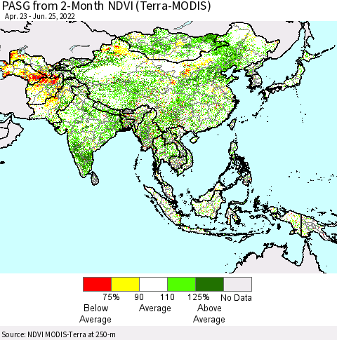 Asia PASG from 2-Month NDVI (Terra-MODIS) Thematic Map For 6/18/2022 - 6/25/2022