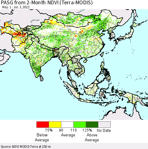 Asia PASG from 2-Month NDVI (Terra-MODIS) Thematic Map For 6/26/2022 - 7/3/2022