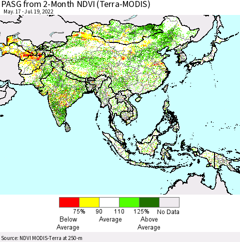Asia PASG from 2-Month NDVI (Terra-MODIS) Thematic Map For 7/12/2022 - 7/19/2022