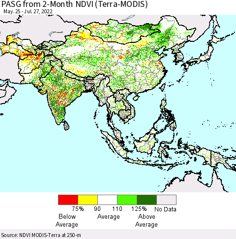 Asia PASG from 2-Month NDVI (Terra-MODIS) Thematic Map For 7/20/2022 - 7/27/2022