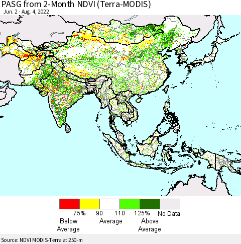 Asia PASG from 2-Month NDVI (Terra-MODIS) Thematic Map For 7/28/2022 - 8/4/2022