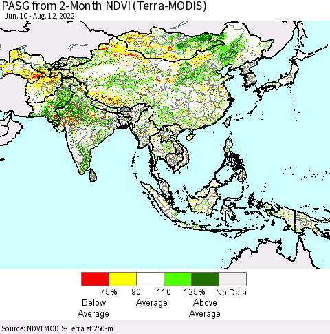 Asia PASG from 2-Month NDVI (Terra-MODIS) Thematic Map For 8/5/2022 - 8/12/2022