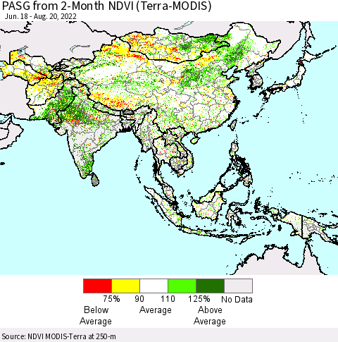 Asia PASG from 2-Month NDVI (Terra-MODIS) Thematic Map For 8/13/2022 - 8/20/2022