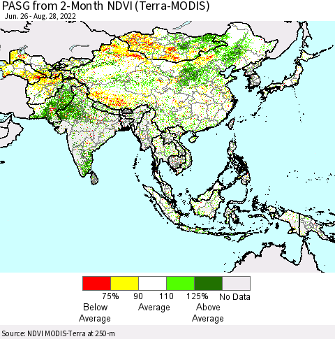 Asia PASG from 2-Month NDVI (Terra-MODIS) Thematic Map For 8/21/2022 - 8/28/2022