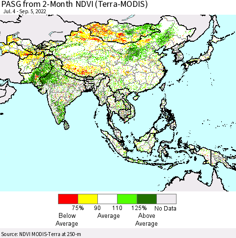 Asia PASG from 2-Month NDVI (Terra-MODIS) Thematic Map For 8/29/2022 - 9/5/2022