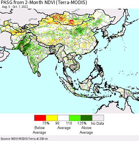 Asia PASG from 2-Month NDVI (Terra-MODIS) Thematic Map For 9/30/2022 - 10/7/2022