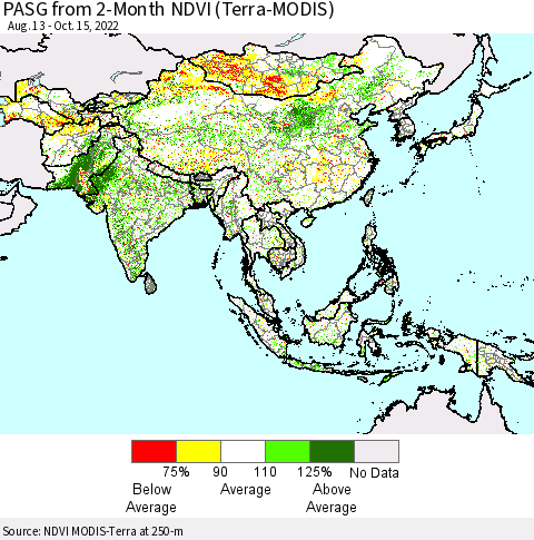 Asia PASG from 2-Month NDVI (Terra-MODIS) Thematic Map For 10/8/2022 - 10/15/2022