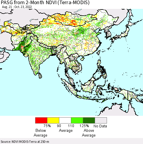 Asia PASG from 2-Month NDVI (Terra-MODIS) Thematic Map For 10/16/2022 - 10/23/2022