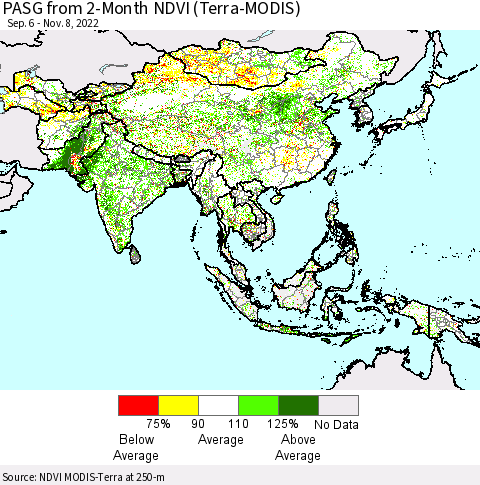 Asia PASG from 2-Month NDVI (Terra-MODIS) Thematic Map For 11/1/2022 - 11/8/2022