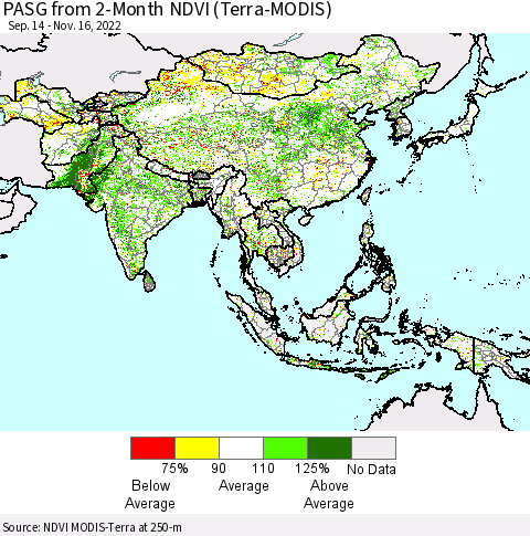 Asia PASG from 2-Month NDVI (Terra-MODIS) Thematic Map For 11/9/2022 - 11/16/2022
