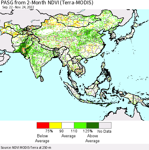 Asia PASG from 2-Month NDVI (Terra-MODIS) Thematic Map For 11/17/2022 - 11/24/2022