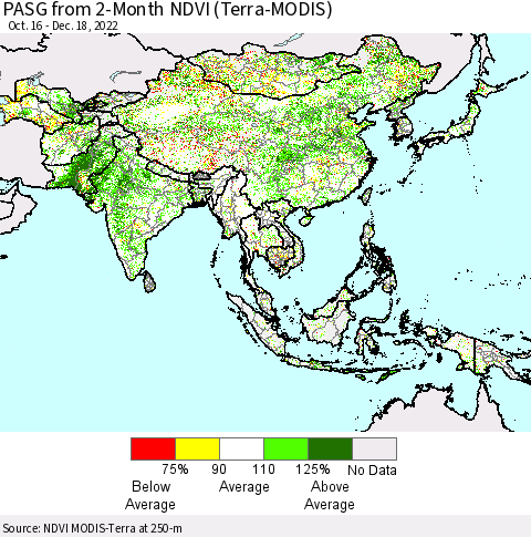 Asia PASG from 2-Month NDVI (Terra-MODIS) Thematic Map For 12/11/2022 - 12/18/2022