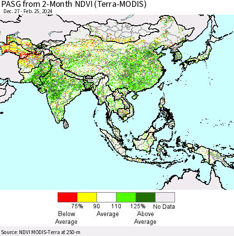 Asia PASG from 2-Month NDVI (Terra-MODIS) Thematic Map For 2/18/2024 - 2/25/2024