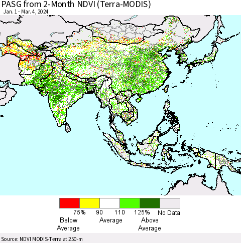 Asia PASG from 2-Month NDVI (Terra-MODIS) Thematic Map For 2/26/2024 - 3/4/2024