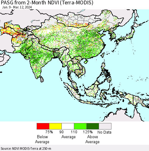 Asia PASG from 2-Month NDVI (Terra-MODIS) Thematic Map For 3/5/2024 - 3/12/2024