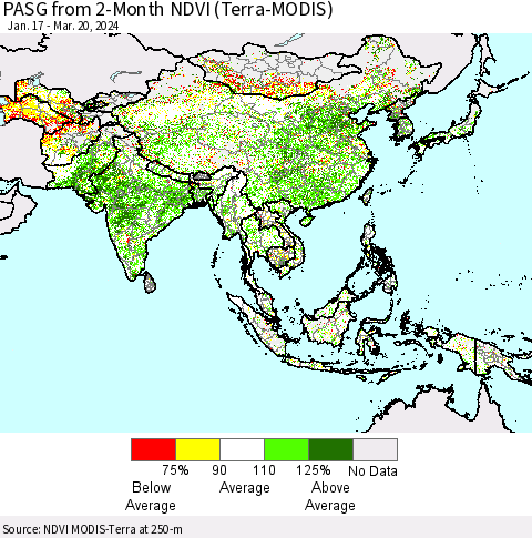 Asia PASG from 2-Month NDVI (Terra-MODIS) Thematic Map For 3/13/2024 - 3/20/2024