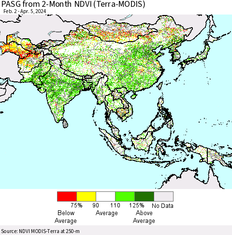Asia PASG from 2-Month NDVI (Terra-MODIS) Thematic Map For 3/29/2024 - 4/5/2024