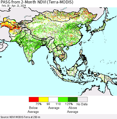 Asia PASG from 2-Month NDVI (Terra-MODIS) Thematic Map For 4/14/2024 - 4/21/2024