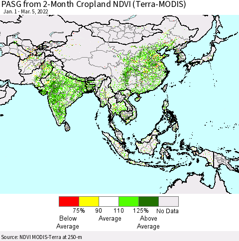 Asia PASG from 2-Month Cropland NDVI (Terra-MODIS) Thematic Map For 2/26/2022 - 3/5/2022
