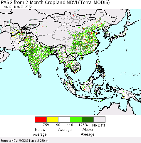 Asia PASG from 2-Month Cropland NDVI (Terra-MODIS) Thematic Map For 3/14/2022 - 3/21/2022