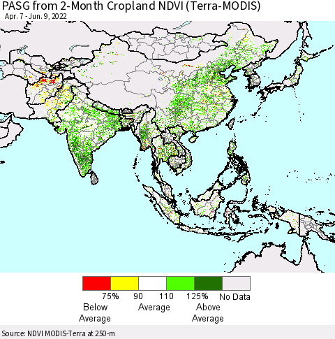 Asia PASG from 2-Month Cropland NDVI (Terra-MODIS) Thematic Map For 6/2/2022 - 6/9/2022