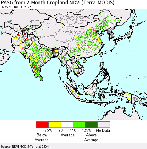 Asia PASG from 2-Month Cropland NDVI (Terra-MODIS) Thematic Map For 7/4/2022 - 7/11/2022