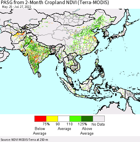 Asia PASG from 2-Month Cropland NDVI (Terra-MODIS) Thematic Map For 7/20/2022 - 7/27/2022