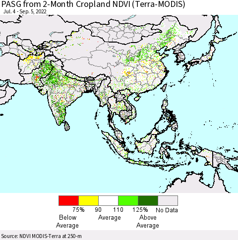 Asia PASG from 2-Month Cropland NDVI (Terra-MODIS) Thematic Map For 8/29/2022 - 9/5/2022