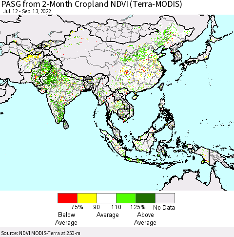 Asia PASG from 2-Month Cropland NDVI (Terra-MODIS) Thematic Map For 9/6/2022 - 9/13/2022