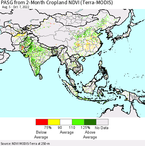 Asia PASG from 2-Month Cropland NDVI (Terra-MODIS) Thematic Map For 9/30/2022 - 10/7/2022