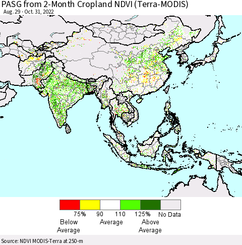 Asia PASG from 2-Month Cropland NDVI (Terra-MODIS) Thematic Map For 10/24/2022 - 10/31/2022